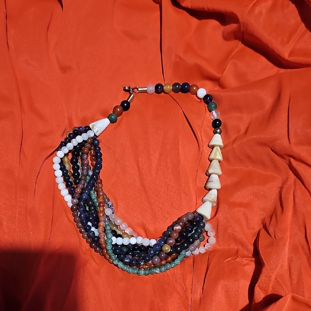 Colorful Beaded Necklace with Geometric Accents